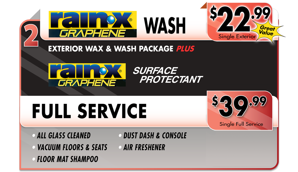 Rain-x exterior and full service car wash options