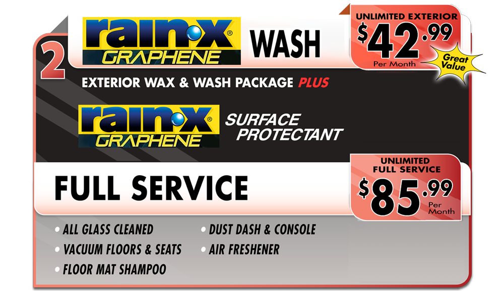 rain-x unlimited exterior and full service car wash menu