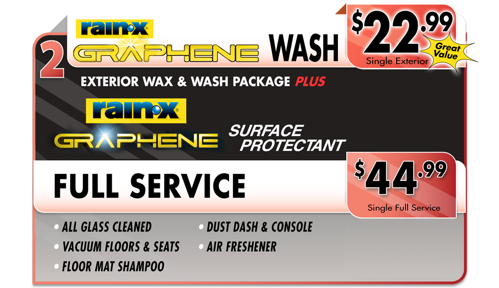 Rain-x exterior and full service car wash options
