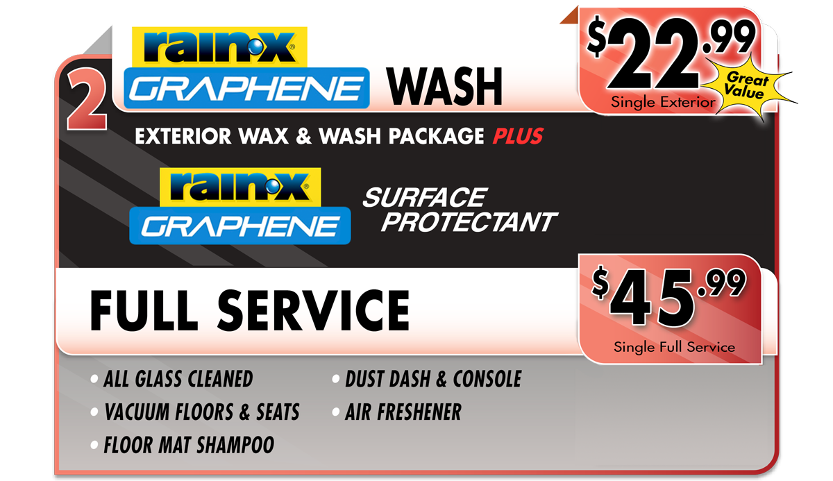Rain-x exterior and full service car wash options