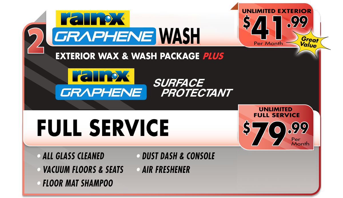 rain-x unlimited exterior and full service car wash menu